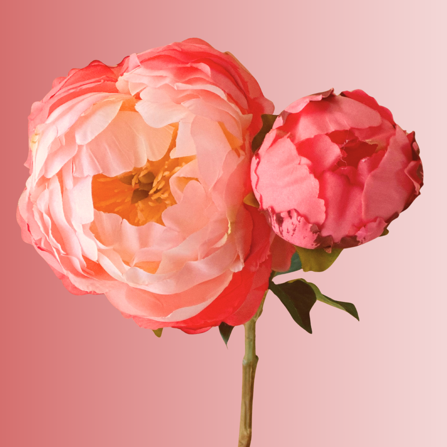Silk/Artificial/Faux Salmon Peony spray with  bud