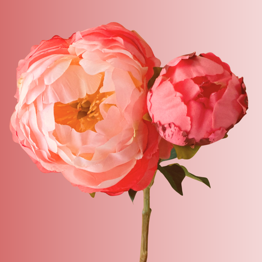 Silk/Artificial/Faux Salmon Peony spray with  bud